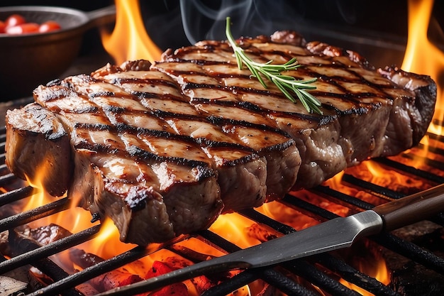 Juicy grilled meat with fire