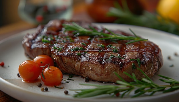 Juicy Grilled Steak met Rosemary en Tomatoes CloseUp