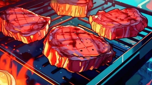 Juicy grilled steaks Fantasy concept Illustration painting