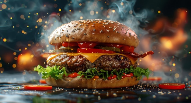 Сочный гамбургер, покрытый кетчупом