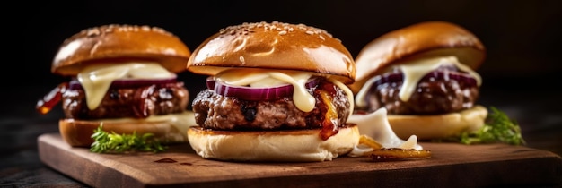 Juicy hamburger made from ground beef with fresh ingredients Generative AI