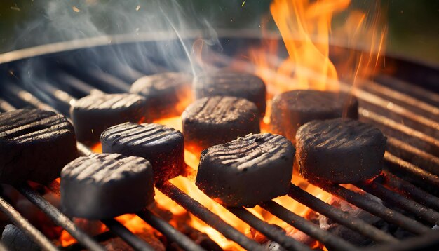 Photo juicy hamburgers and patties sizzling on grill generative ai