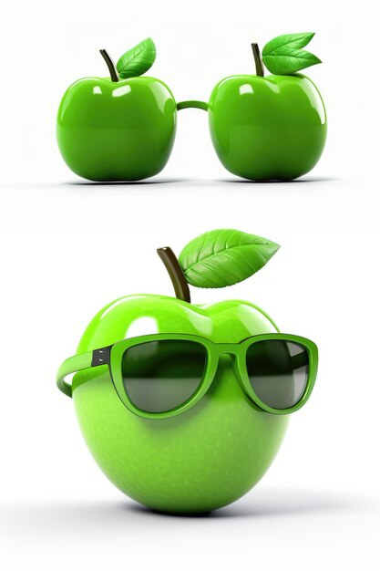 Фото Сочный джекпот. стильный 3d-символ слота «зеленое яблоко» в неоновых очках и в яркой позе.