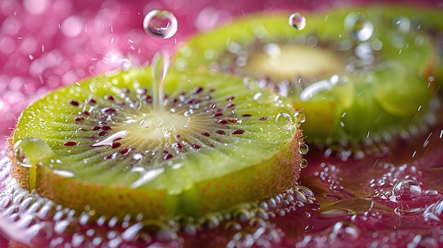 Juicy kiwi cut into pieces juice flowing from it