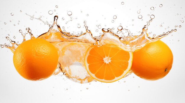 Photo juicy leap refreshing orange splash against a white backdrop