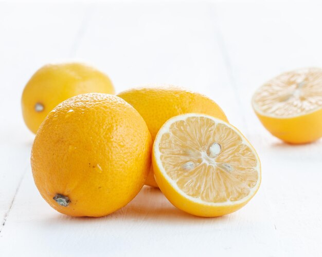 Juicy lemon slices on a white background