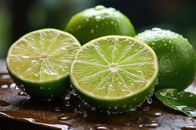 Juicy Lime Slice on Wooden Table