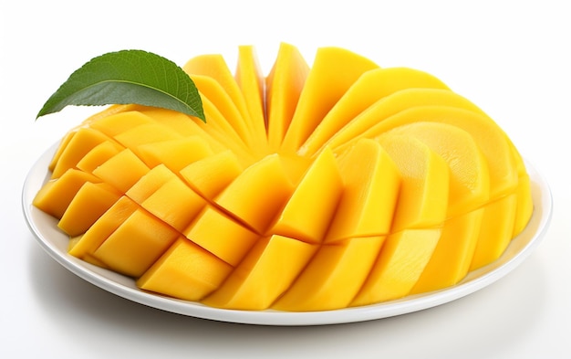 Juicy mango delight in sliced form on white background