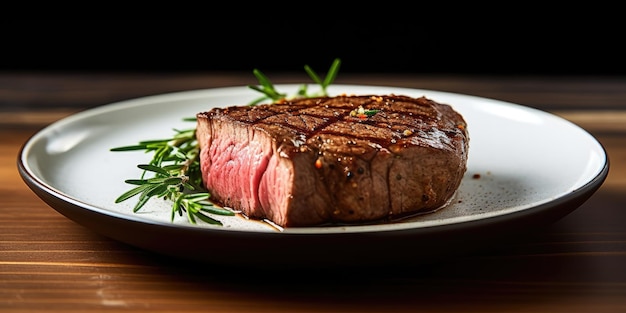 Juicy MediumRare Steak on a White Plate