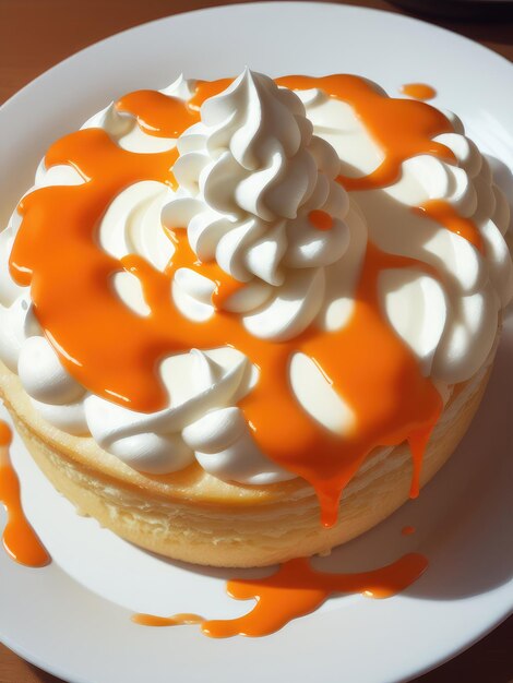 Juicy orange dessert with whipped cream