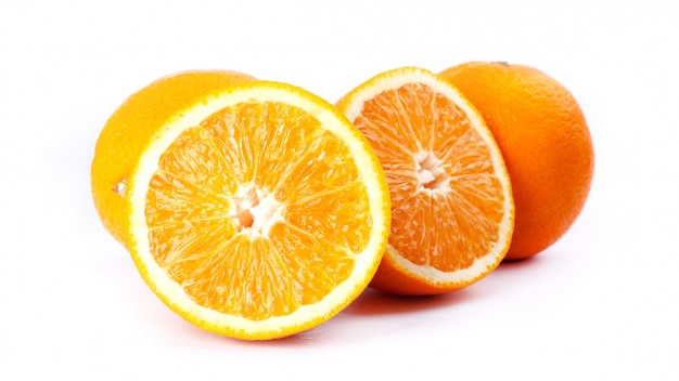 juicy oranges isolated on white background close-up