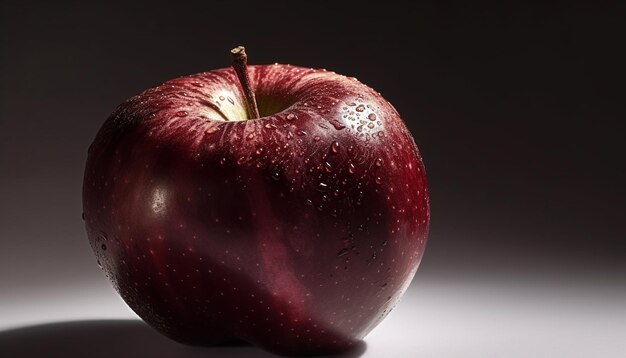 Сочное органическое яблоко, спелое и блестящее, освежающая полезная закуска, созданная искусственным интеллектом.