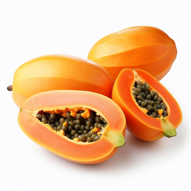 Juicy Papayas on White Background