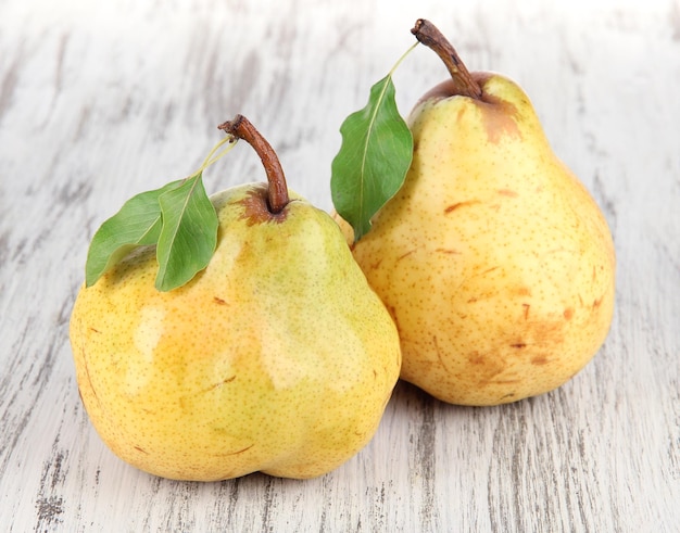 Juicy pears on table closeup