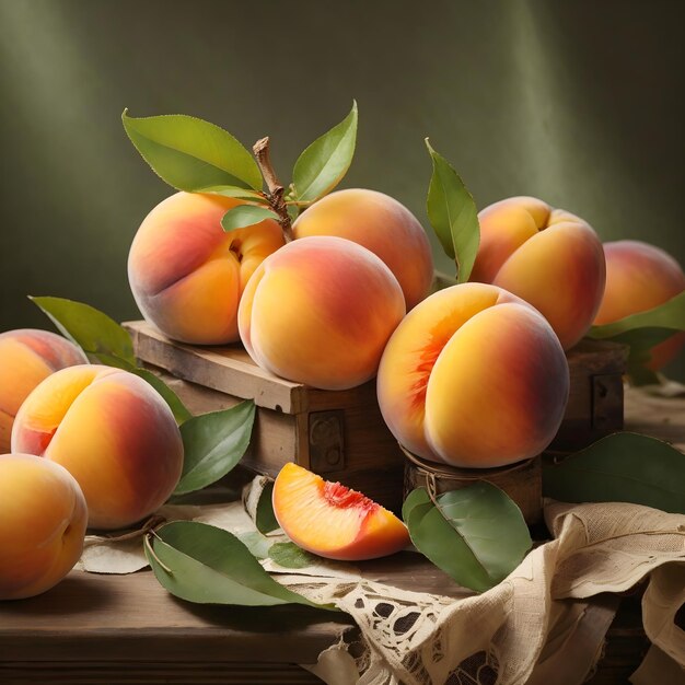 Juicy Perfection Sweet Peach with Leaves