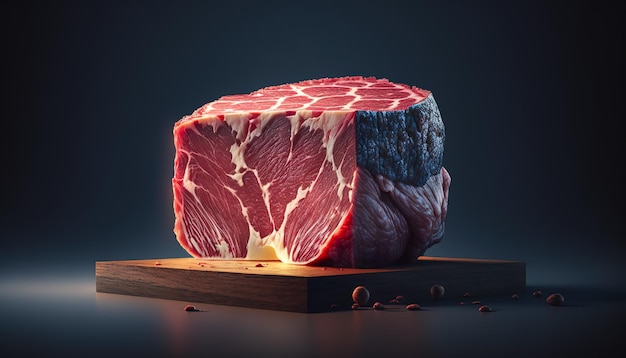 Juicy piece of meat on a wooden board generative AI