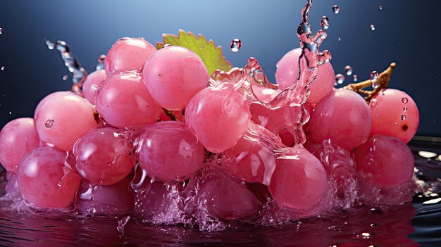 Juicy pink grapes Grape juice splash Ripe grapes in water splash creative vector illustration