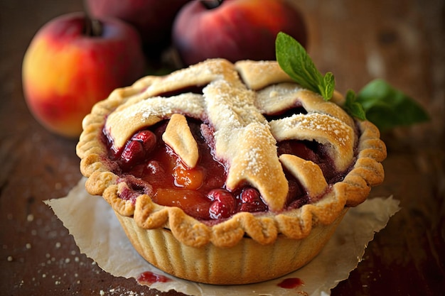 Juicy plum mini pie with baked crust