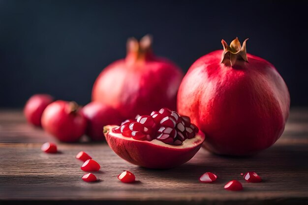 Photo juicy pomegranate and pomegranate parts