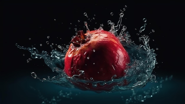 Juicy pomegranate with splashing water Generative ai