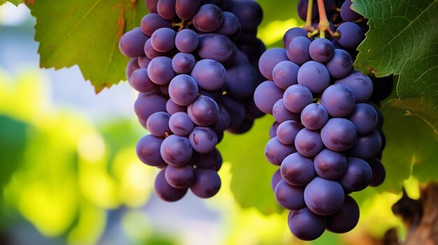 Juicy purple grape bunch ripe and fresh close up in nature