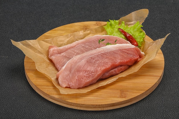 Juicy raw pork steak meat ready for grill