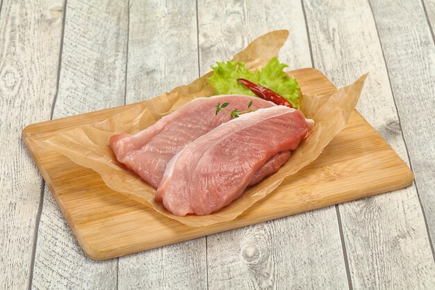 Juicy raw pork steak meat