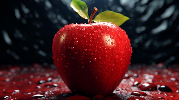 Juicy red apple on a black background