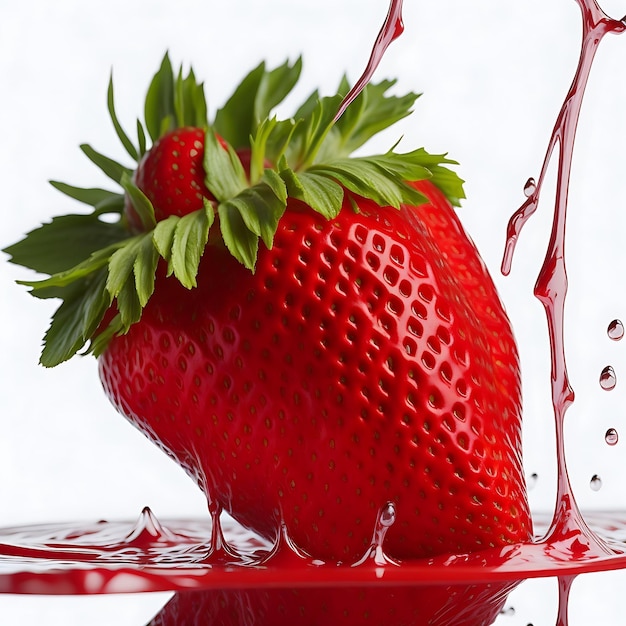 A juicy red strawberry with droplets of water floating The strawberry image AIGenerated