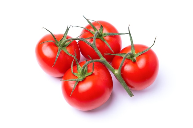 Juicy red tomatoes on a branch isolate on a white background