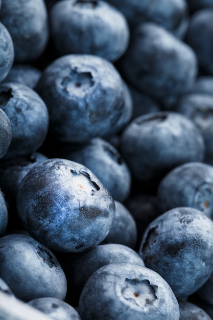 Juicy and ripe Blueberries close-up in full screen with dew drops