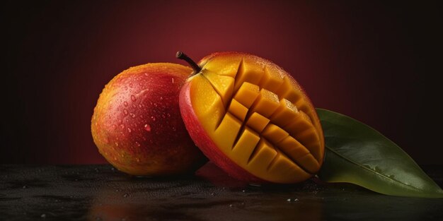 Сочный и спелый манго крупным планом на простом фоне генеративный ай