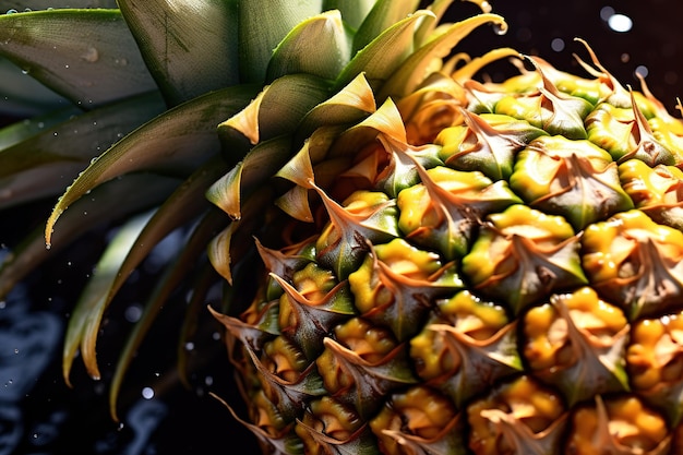 Juicy ripe pineapple close up illustration Ai generative