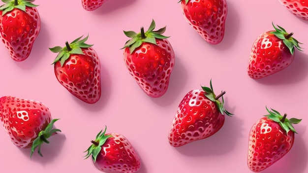 Juicy ripe strawberries on pink splash background