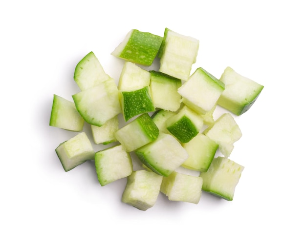 Juicy ripe zucchini slices isolated top view