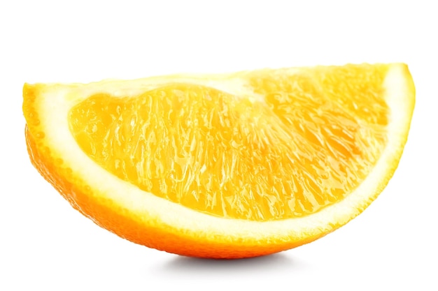 Juicy slice of orange isolated on white