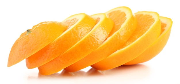 Juicy slices of orange isolated on white