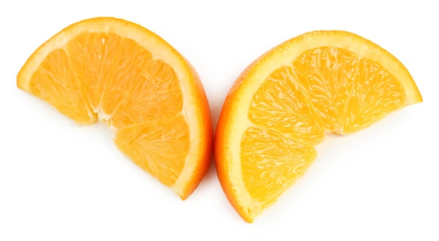 Juicy slices of orange isolated on white