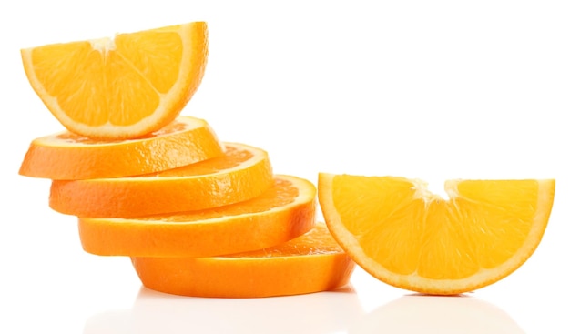 Juicy slices of orange isolated on white