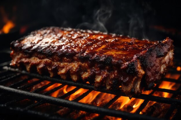 Juicy smoked bbq ribs on fire grill delicious restaurant food menu