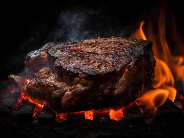 Juicy steak on fire generative ai