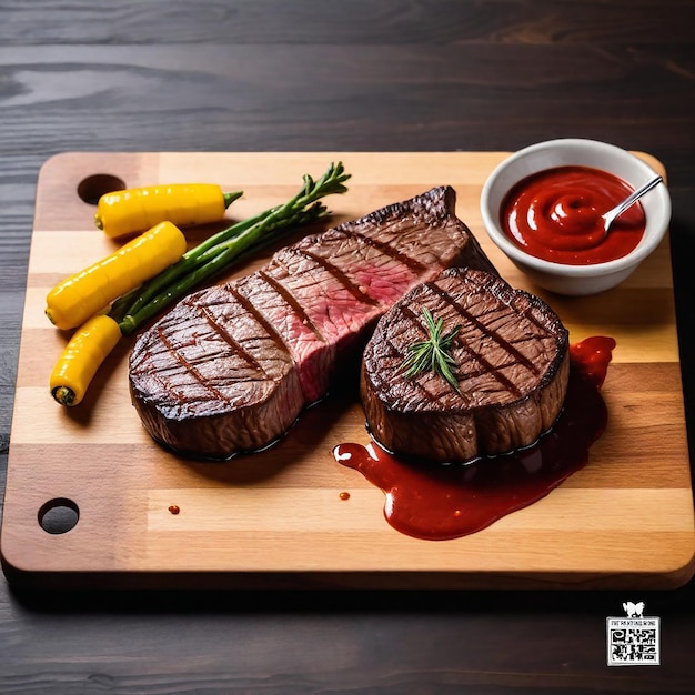 Photo juicy steak medium rare beef with spices