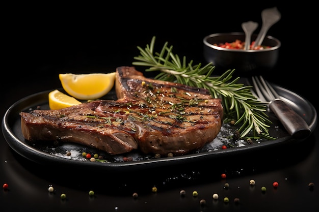 Juicy steak with rosemary and black pepper