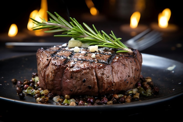 Juicy steak with rosemary and black pepper