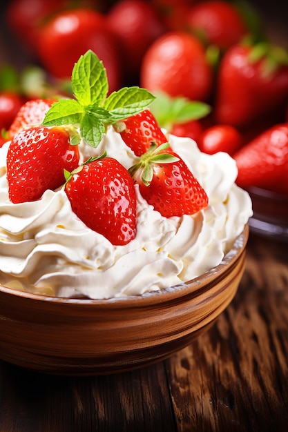 Juicy strawberries with delightful whipped cream topping a tempting treat for sweet lovers verical