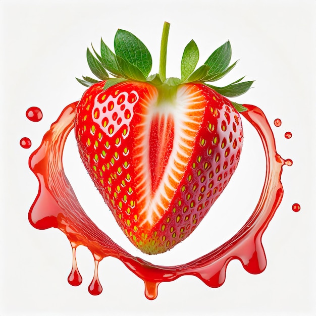 Photo juicy strawberry piece with liquid on white background