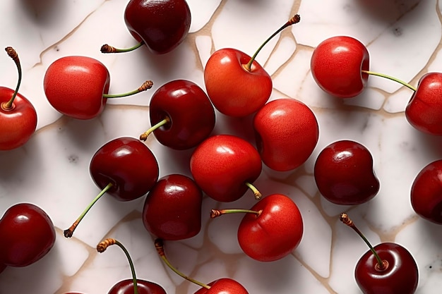 Juicy and sweet red cherries viewed from above Ai generated