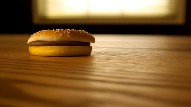 テーブルの上にあるジューシーでおいしいハンバーガー 焼き肉が入ったハンバーガーのファストフード画像 生成された AI