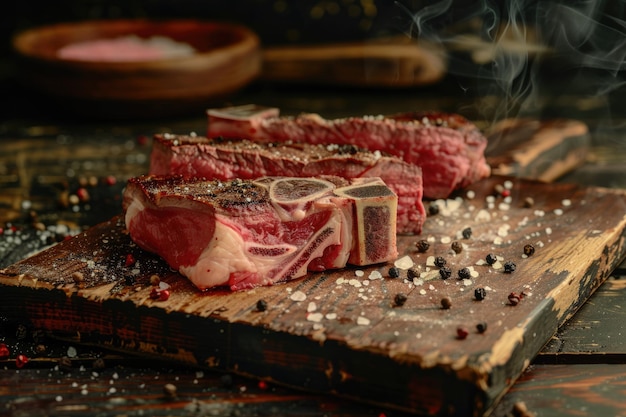 Juicy TBone Steak on Rustic Wooden Board Traditional Barbecue Dry Aged Wagyu Beef Served