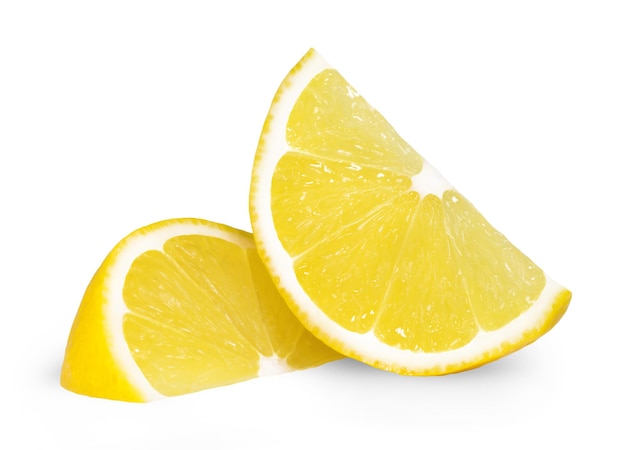 Juicy two lemon slices isolated on white